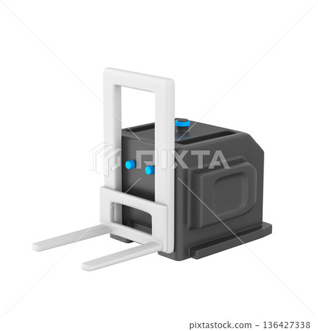 3D icon illustration of an autonomous forklift designed for intelligent warehouse operations. 3D icon illustration of an autonomous forklift designed for intelligent warehouse operations. 136427338