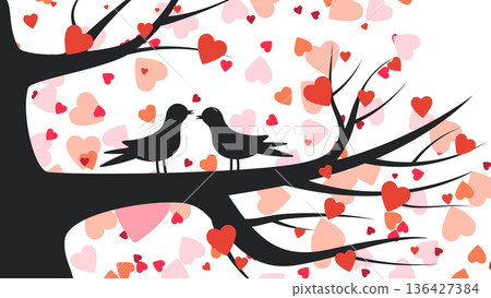 two birds and tree with hearts 136427384