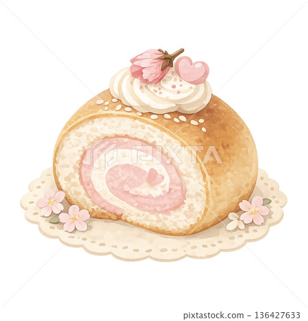 櫻花捲蛋糕（單一）（透明背景） 136427633