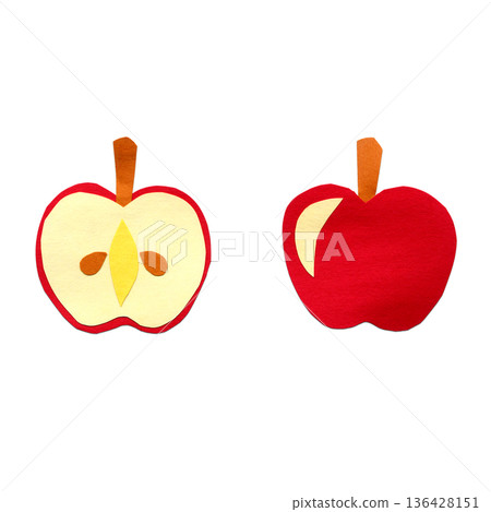 Apple whole and cross-section collage style colored paper illustration material parts Apple whole and cross-section collage style colored paper illustration material parts 136428151
