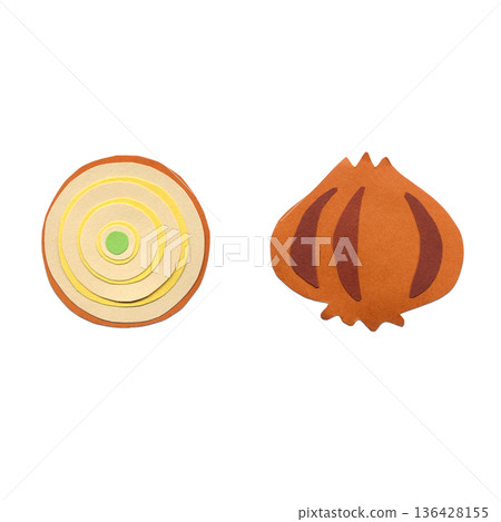 Onion whole and cross section collage style colored paper illustration material parts 136428155