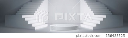 White 3D stair podium with circular platform White 3D stair podium with circular platform 136428325