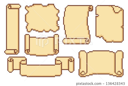Pixel art game scrolls, vintage parchment frames Pixel art game scrolls, vintage parchment frames 136428343