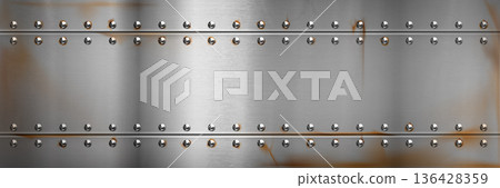 Steel metal border background with rivets, texture 136428359