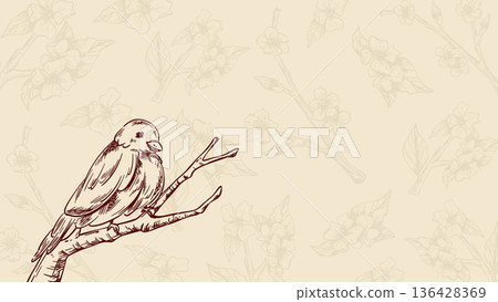 Sketch bird perched on tree branch 136428369