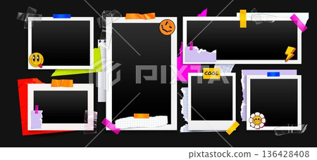 Vintage photo collage, paper frames, adhesive tape Vintage photo collage, paper frames, adhesive tape 136428408