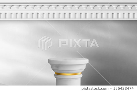 White marble coumn podium with golden ring White marble coumn podium with golden ring 136428474