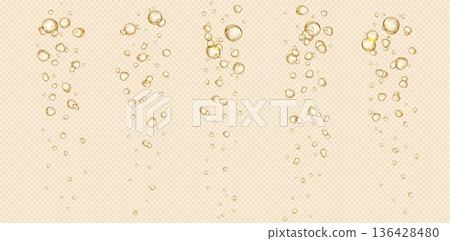 Sparkling champagne bubbles rising in golden drink Sparkling champagne bubbles rising in golden drink 136428480