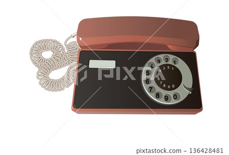 Old rotary telephone in a brown case. Vector. 136428481
