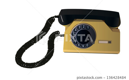 Old rotary telephone with a black handset and a yellow body. Vector. Old rotary telephone with a black handset and a yellow body. Vector. 136428484
