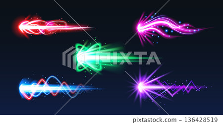 Cartoon fire blast effect, glowing energy trails 136428519