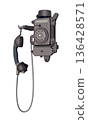 Old retro wall telephone with a rotary dial and corded handset. Vector. 136428571