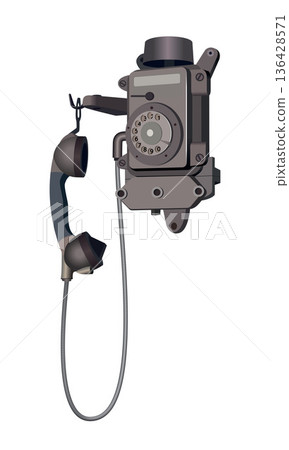 Old retro wall telephone with a rotary dial and corded handset. Vector. Old retro wall telephone with a rotary dial and corded handset. Vector. 136428571
