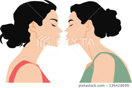 Illustration of a woman's profile kissing Illustration of a woman's profile kissing 136428699