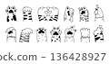 Cat paw. Doodle kitten palm. Cartoon pet hand, cute gestures palms with claws, fluffy cats palms, funny animal fur foot. Hand drawn various kitty paws with pads. Vector emojis 136428927