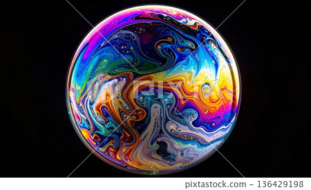 An abstract colorful rainbow background featuring a 3d global sphere of the earth glowing in the dark blue night of space and the star filled universe illustration An abstract colorful rainbow background featuring a 3d global sphere of the earth glowing in the dark blue night of space and the star filled universe illustration 136429198