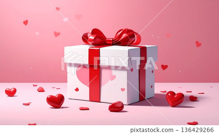 A romantic red and pink gift box set featuring heart decorations and elegant ribbons for a Valentine celebration or surprise anniversary present A romantic red and pink gift box set featuring heart decorations and elegant ribbons for a Valentine celebration or surprise anniversary present 136429266