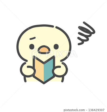 Hand-drawn illustration of a confused chick holding a beginner's mark in his hand - Anxiety and confusion Hand-drawn illustration of a confused chick holding a beginner's mark in his hand - Anxiety and confusion 136429307