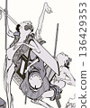 Hokusai Manga Falling Cage Black and White 136429353