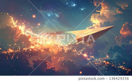 wing of airplane flying above the clouds wing of airplane flying above the clouds 136429356