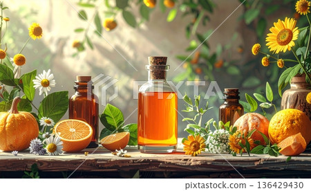 An elegant still life with candles and bottles of wine featuring a glass of red alcohol beverage and a green bottle of olive oil isolated on a white background An elegant still life with candles and bottles of wine featuring a glass of red alcohol beverage and a green bottle of olive oil isolated on a white background 136429430