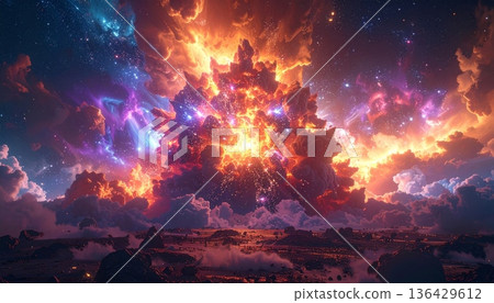 An abstract galaxy background featuring a dark night sky filled with a red and blue nebula, bright stars, and a fractal design of fire and smoke textures for a science fiction art style An abstract galaxy background featuring a dark night sky filled with a red and blue nebula, bright stars, and a fractal design of fire and smoke textures for a science fiction art style 136429612