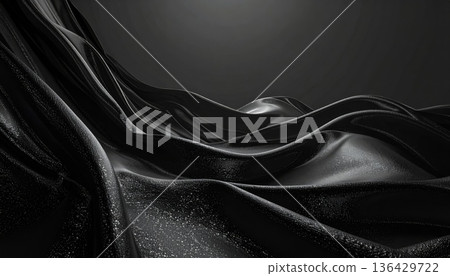 Luxurious black satin fabric features smooth rippled waves and elegant silk drapery to create a soft shiny textile background with a sophisticated velvet texture Luxurious black satin fabric features smooth rippled waves and elegant silk drapery to create a soft shiny textile background with a sophisticated velvet texture 136429722