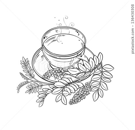 Cup of Licorice Tea Outline Illustration. Cup of Licorice Tea Outline Illustration. 136430308