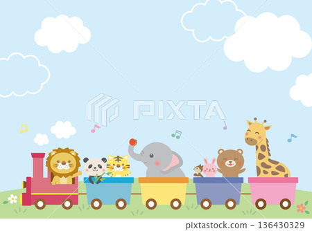 Cute background frame with animals riding a train Cute background frame with animals riding a train 136430329