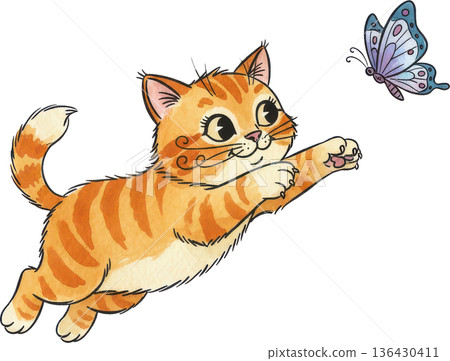 Antique-style cat illustrations - Vintage animal material Antique-style cat illustrations - Vintage animal material 136430411