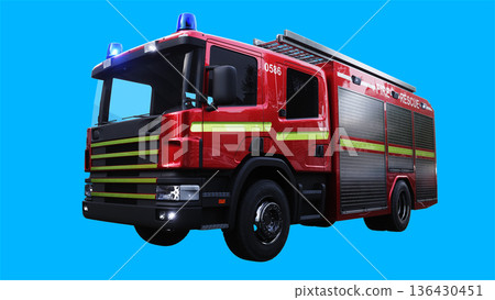 fire engine driving fast. realistic dynamic reflections on the car body.3d rendering. 136430451