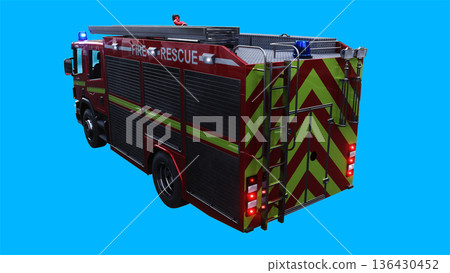 fire engine driving fast. realistic dynamic reflections on the car body.3d rendering. 136430452
