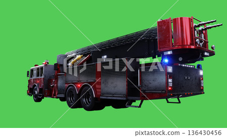 fire engine driving fast. realistic dynamic reflections on the car body.3d rendering. 136430456