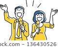 Smiling men and women holding microphones and giving guidance 136430526