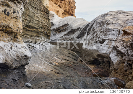 Layered Sandstone Canyon Formations Shaped by Erosion Layered Sandstone Canyon Formations Shaped by Erosion 136430770