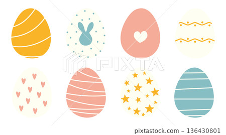 Cute pastel Easter eggs set in flat minimalist style. Vector Cute pastel Easter eggs set in flat minimalist style. Vector 136430801
