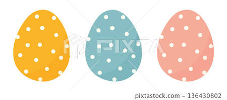 Cute pastel Easter eggs set with polka dots, flat vector illustration Cute pastel Easter eggs set with polka dots, flat vector illustration 136430802