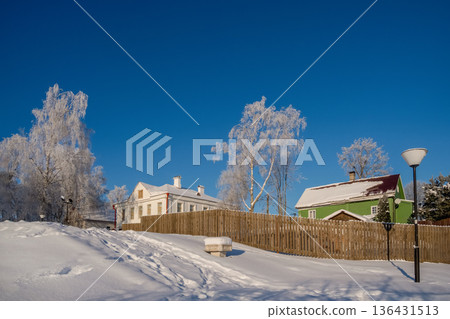 Rustic landscape on a frosty sunny day. 136431513