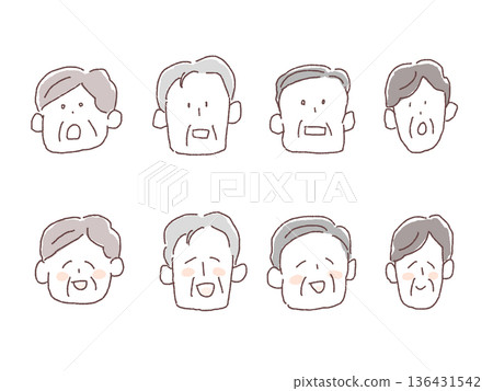 Middle-aged and elderly men and women facial expression set, face A Middle-aged and elderly men and women facial expression set, face A 136431542