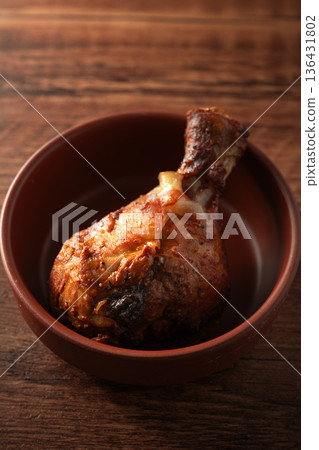 roasted chicken with brown rice roasted chicken with brown rice 136431802