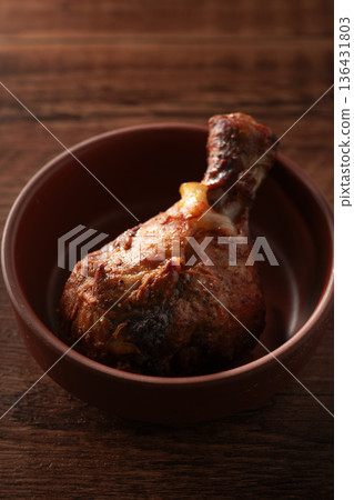 roasted chicken with brown rice 136431803