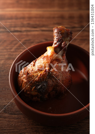 roasted chicken with brown rice 136431804