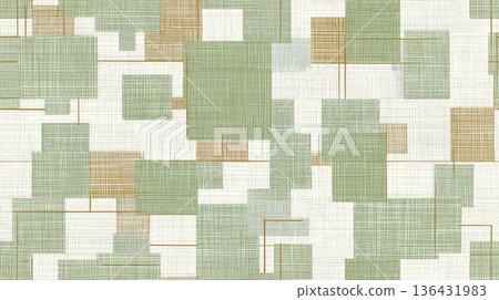 Patchwork geometric pattern creating a seamless textured background. Seamless collage of muted sage and khaki rectangular shapes with woven fabric texture Patchwork geometric pattern creating a seamless textured background. Seamless collage of muted sage and khaki rectangular shapes with woven fabric texture 136431983