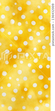 Yellow watercolor background with white polka dots pattern. Seamless yellow watercolor background with hand-painted white polka dots creating a whimsical texture 136432009