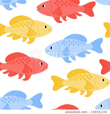 Vector seamless pattern with colorful fish on a white background Vector seamless pattern with colorful fish on a white background 136432242