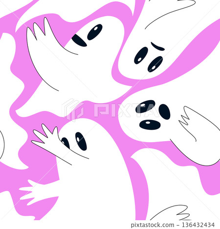Vector seamless pattern with scary ghosts on a pink background 136432434