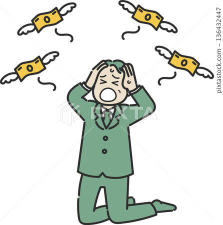 Illustration of a man in his 50s who goes bankrupt and is in debt (line drawing only) Illustration of a man in his 50s who goes bankrupt and is in debt (line drawing only) 136432447