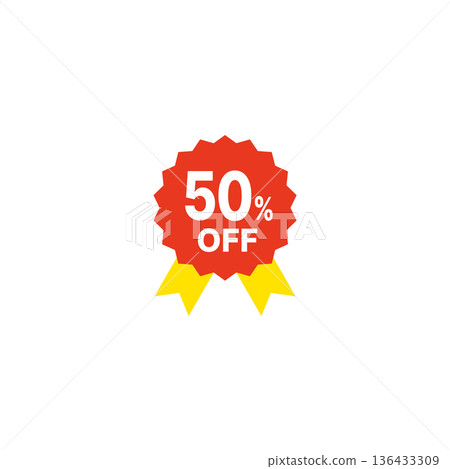 紅色和黃色銷售標籤圖示獎牌絲帶紅色 136433309