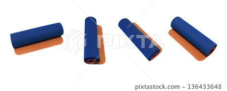 Rolled blue and orange yoga mats for pilates 136433648