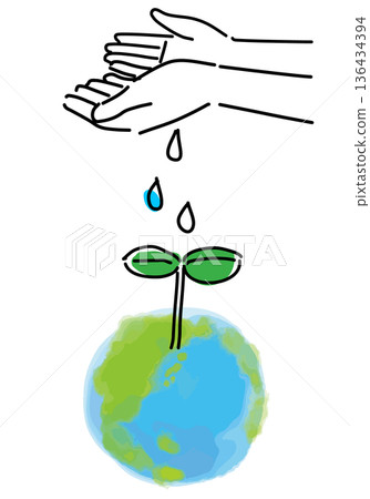 ESG圖片,手繪線條畫,一隻手正在澆灌大地 ESG圖片,手繪線條畫,一隻手正在澆灌大地 136434394